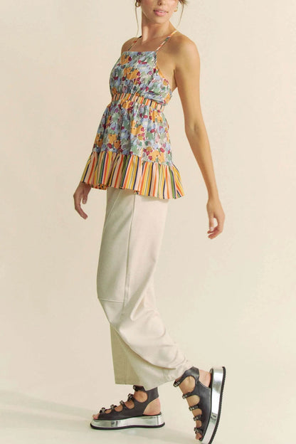 Davi & Dani Floral Smocked Sleeveless Ruffle Back Tie Top - Shop Style & More | Fresh Looks, Everyday Deals & Free Shipping