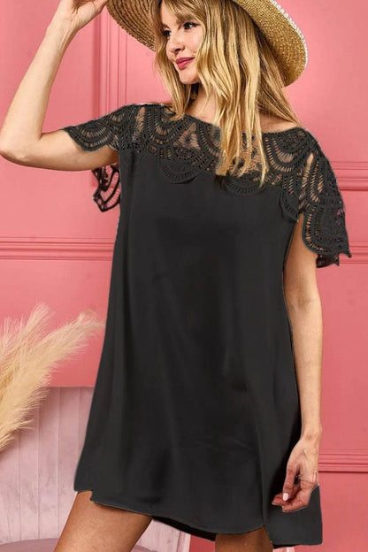 BiBi Crochet Lace Yoke Detailed Wrinkled Dress - Shop Style & More | Fresh Looks, Everyday Deals & Free Shipping