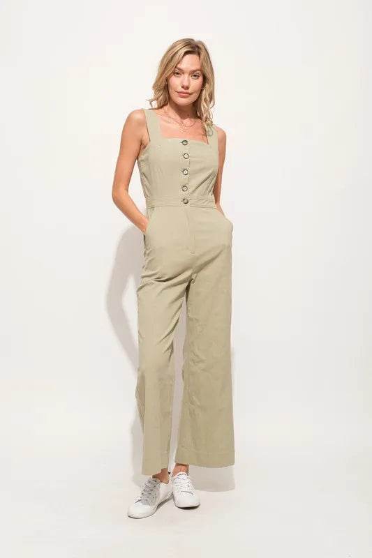 And The Why Square Neck Button Down Cropped Wide Leg Jumpsuit - Shop Style & More | Fresh Looks, Everyday Deals & Free Shipping