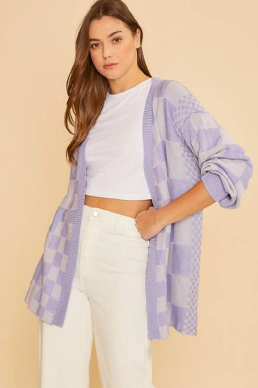 Annie Wear Checkered Open Front Drop Shoulder Cardigan - Shop Style & More | Fresh Looks, Everyday Deals & Free Shipping