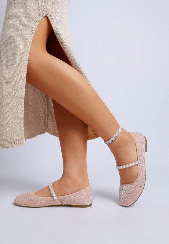 Corphee Pearl Strapped Glitter Ballerinas - Shop Style & More | Fresh Looks, Everyday Deals & Free Shipping