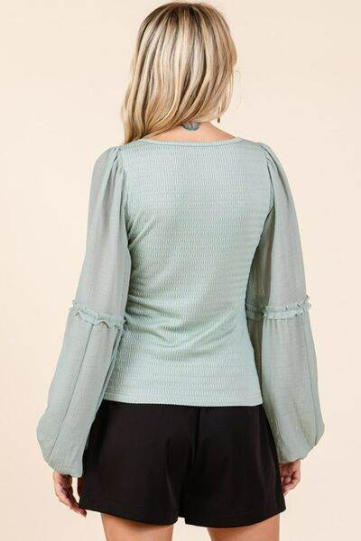 Mittoshop Mixed Media Textured Knit Chiffon Long Sleeve Top - Shop Style & More | Fresh Looks, Everyday Deals & Free Shipping