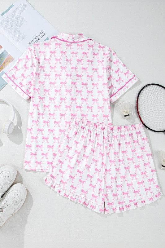 Pink Short Sleeve and Ruffled Shorts Pajama Set - Shop Style & More | Fresh Looks, Everyday Deals & Free Shipping