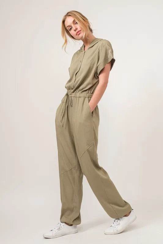 And The Why Washed Short Sleeve Hooded Jumpsuit - Shop Style & More | Fresh Looks, Everyday Deals & Free Shipping