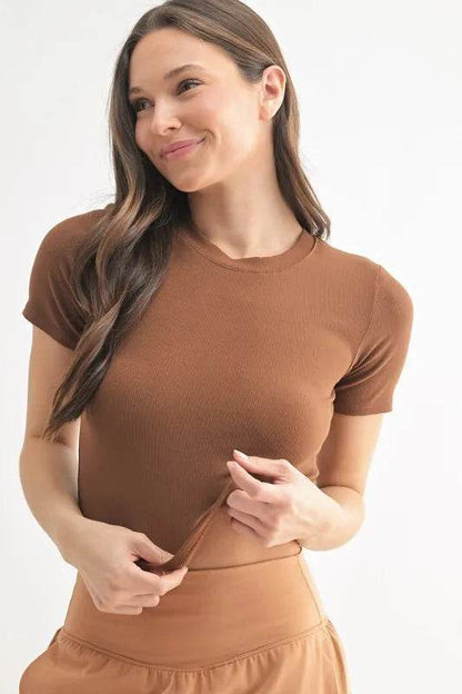 MONO B Essential Micro-ribbed Cropped Athleisure Tee - Shop Style & More | Fresh Looks, Everyday Deals & Free Shipping