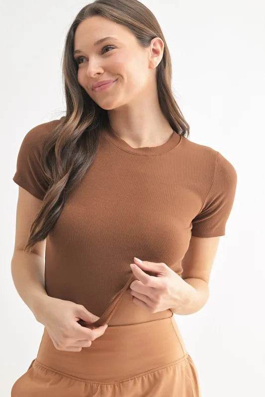 MONO B Essential Micro-ribbed Cropped Athleisure Tee - Shop Style & More | Fresh Looks, Everyday Deals & Free Shipping