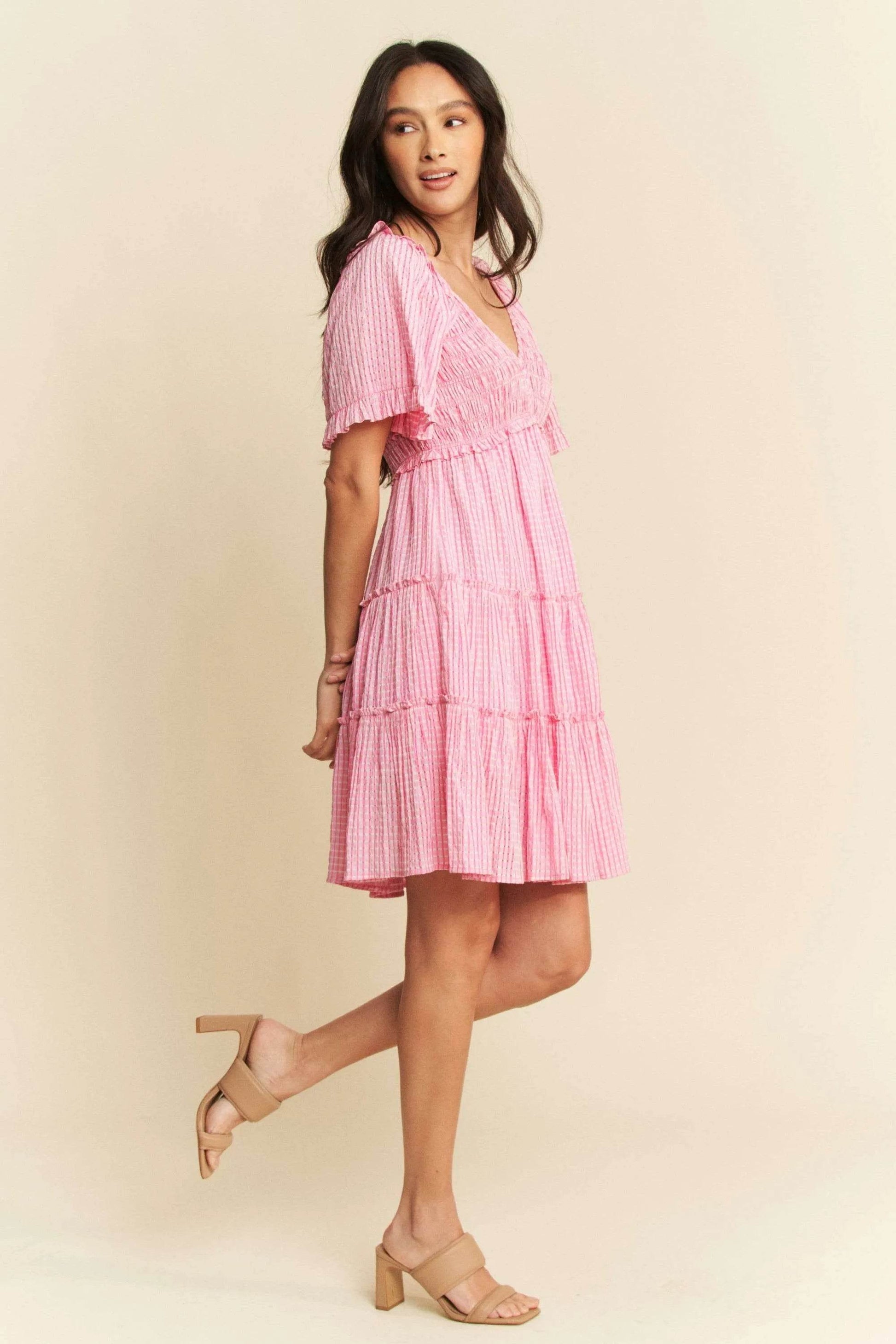 Davi & Dani Jacquard Checker Smocking Tiered Dress - Shop Style & More | Fresh Looks, Everyday Deals & Free Shipping