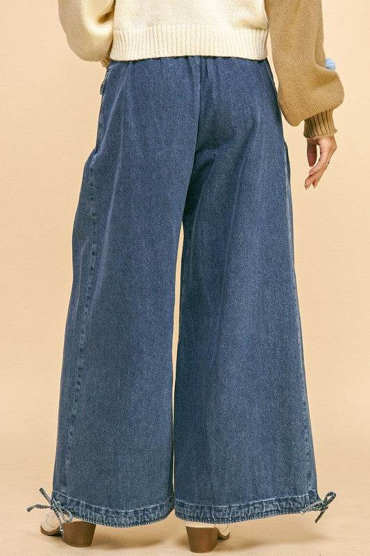Davi & Dani Drawstring Hem Wide Leg Mid Rise Jeans - Shop Style & More | Fresh Looks, Everyday Deals & Free Shipping