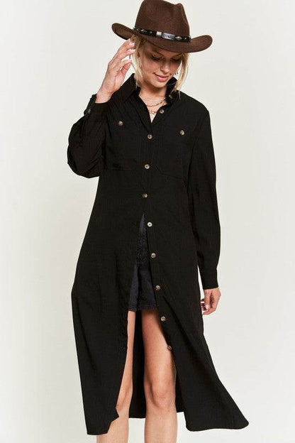 SOLID BUTTON DOWN BELTED LONG DRESS 30-545 - Shop Style & More | Fresh Looks, Everyday Deals & Free Shipping