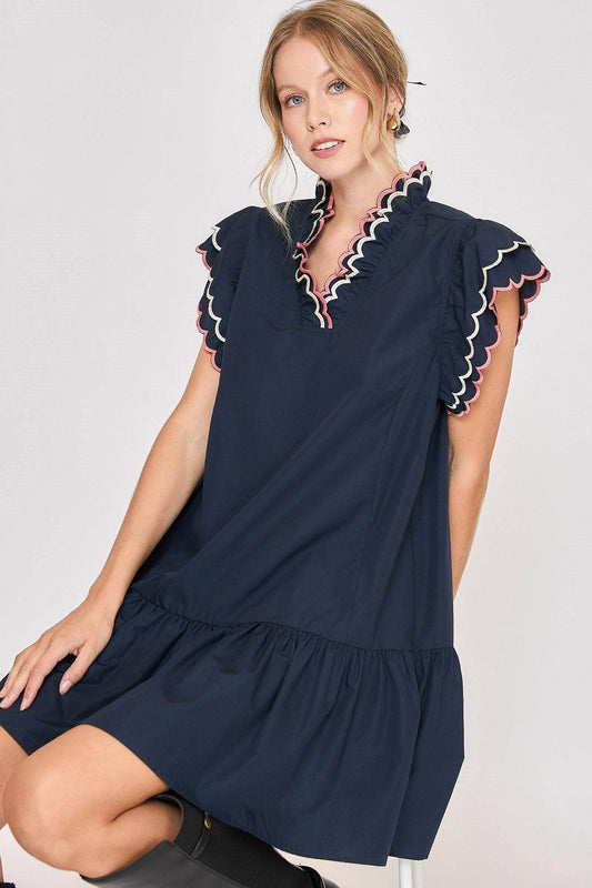 Umgee Full Size Ruffled Scalloped Sleeved Dress Plus Size - Shop Style & More | Fresh Looks, Everyday Deals & Free Shipping
