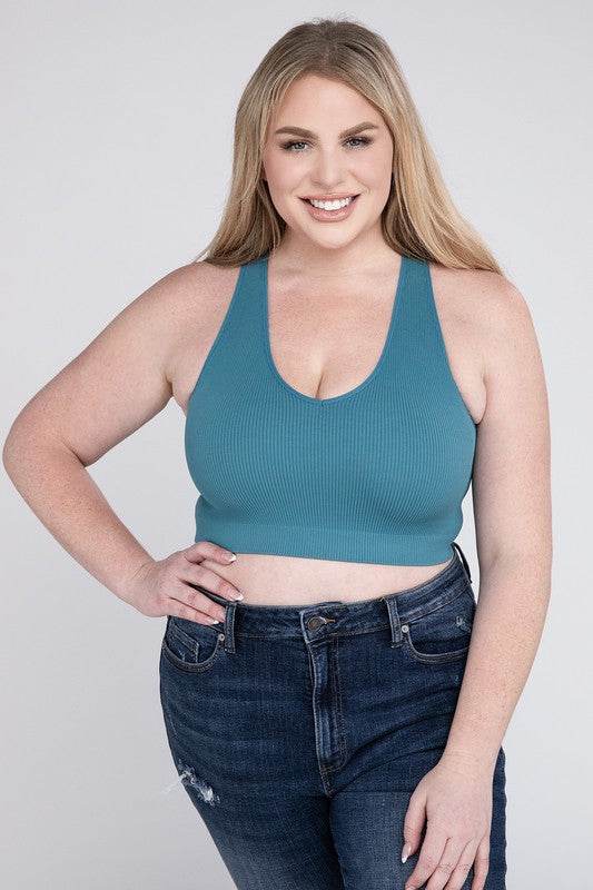 Plus Ribbed Cropped Racerback Tank Top - Shop Style & More | Fresh Looks, Everyday Deals & Free Shipping