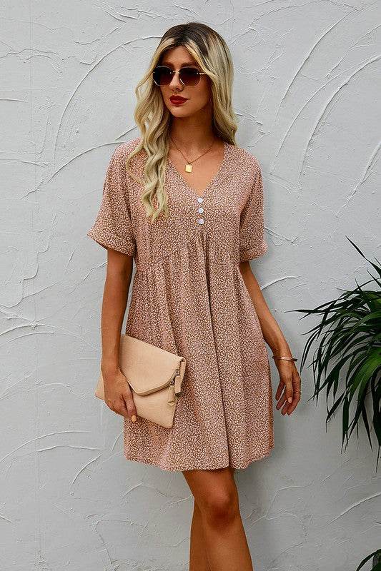 Button V Neck Short Sleeve Tunic Short Dress - Shop Style & More | Fresh Looks, Everyday Deals & Free Shipping
