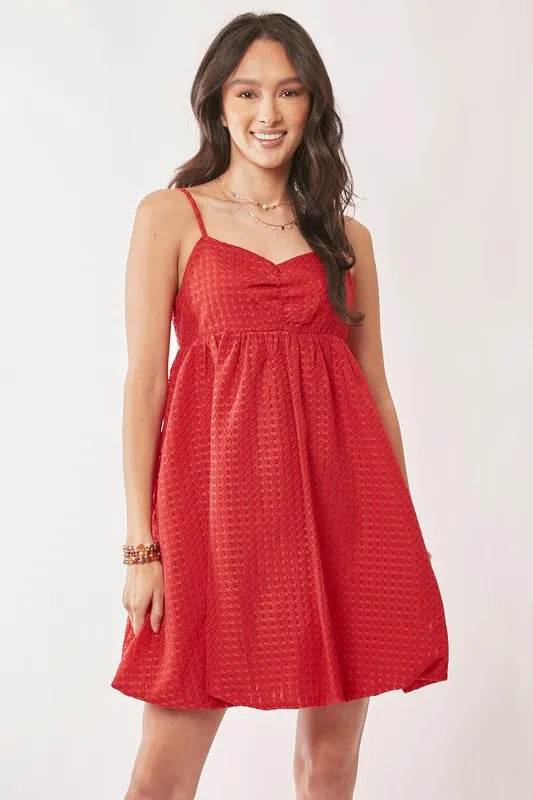 Davi & Dani Textured Sweetheart Neckline Bubble Hem Dress - Shop Style & More | Fresh Looks, Everyday Deals & Free Shipping