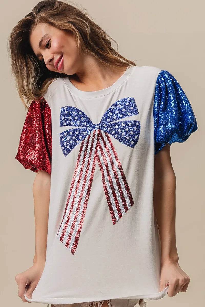 BiBi Sequin American Flag Bow Top - Shop Style & More | Fresh Looks, Everyday Deals & Free Shipping