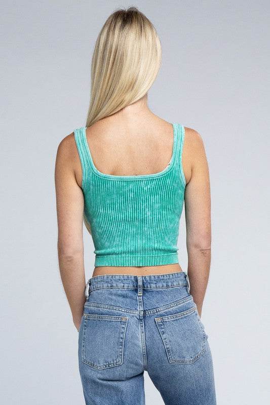 2-Way Neckline Washed Ribbed Cropped Tank Top - Shop Style & More | Fresh Looks, Everyday Deals & Free Shipping