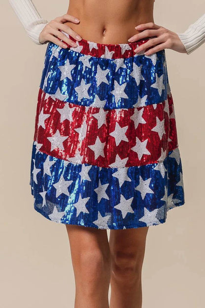 BiBi American Flag Theme Star Sequin Tiered Skirt - Shop Style & More | Fresh Looks, Everyday Deals & Free Shipping