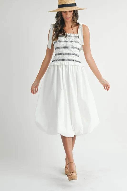 MABLE Smocked Bodice Bubble Midi Dress - Shop Style & More | Fresh Looks, Everyday Deals & Free Shipping
