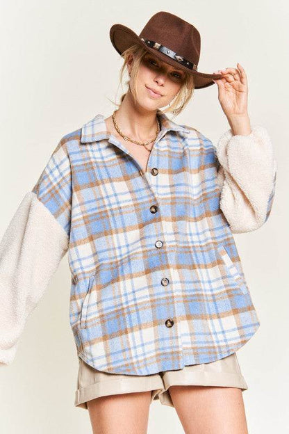 Multi plaid fuzzy sleeve jacket JJO1023 - Shop Style & More | Fresh Looks, Everyday Deals & Free Shipping