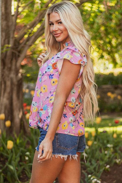 Aadhya Flutter Sleeve V Neck Floral Top - Shop Style & More | Fresh Looks, Everyday Deals & Free Shipping