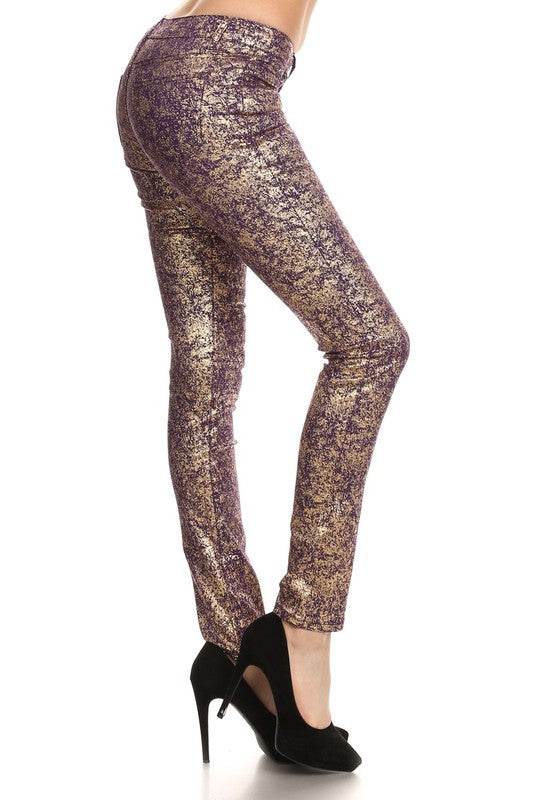 Low Rise Metallic Print Skinny jeans Pants - Shop Style & More | Fresh Looks, Everyday Deals & Free Shipping