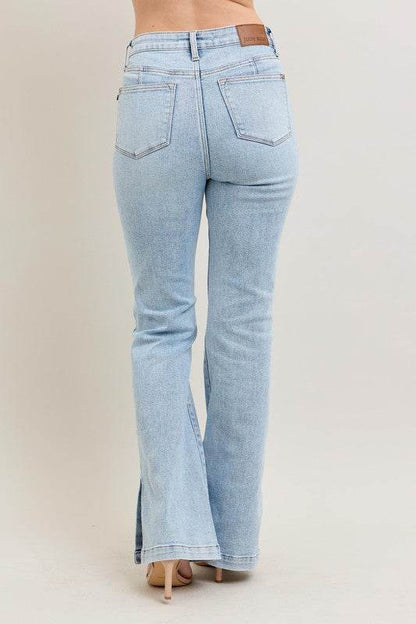 Judy Blue Full Size Tummy Control Vintage Wash Side Slit Slim Boot Jeans Plus Size - Shop Style & More | Fresh Looks, Everyday Deals & Free Shipping