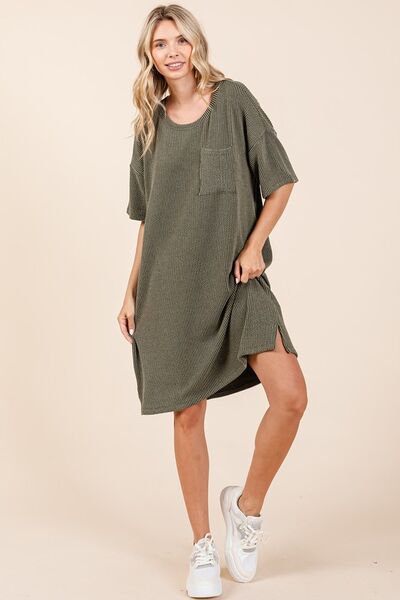 Mittoshop Urban Rib Knit Short Sleeve Tee Dress Casual Dresses