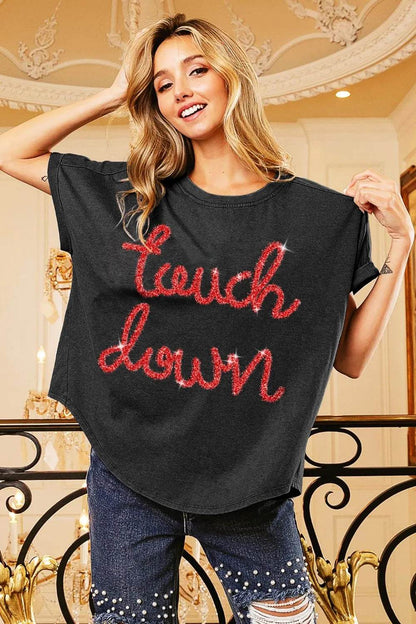BiBi Touchdown Metallic Letter Vintage Washed Top - Shop Style & More | Fresh Looks, Everyday Deals & Free Shipping