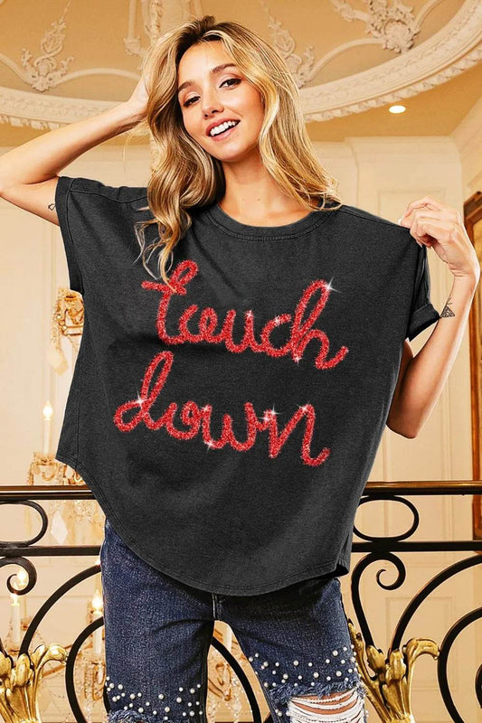 BiBi Touchdown Metallic Letter Vintage Washed Top - Shop Style & More | Fresh Looks, Everyday Deals & Free Shipping