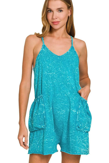 Zenana Acid Crinkle Washed Spaghetti Strap Romper - Shop Style & More | Fresh Looks, Everyday Deals & Free Shipping