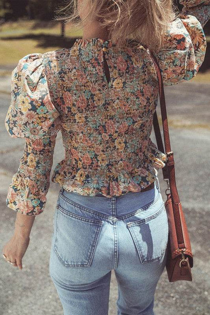 Floral Print Bubble Sleeve Ruffled Crop Top - Shop Style & More | Fresh Looks, Everyday Deals & Free Shipping