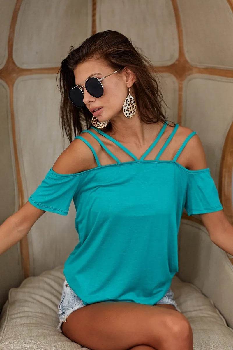 BiBi Rayon Span Jersey Lace Up Shoulder Detailed Top - Shop Style & More | Fresh Looks, Everyday Deals & Free Shipping