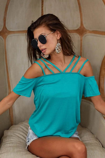 BiBi Rayon Span Jersey Lace Up Shoulder Detailed Top - Shop Style & More | Fresh Looks, Everyday Deals & Free Shipping