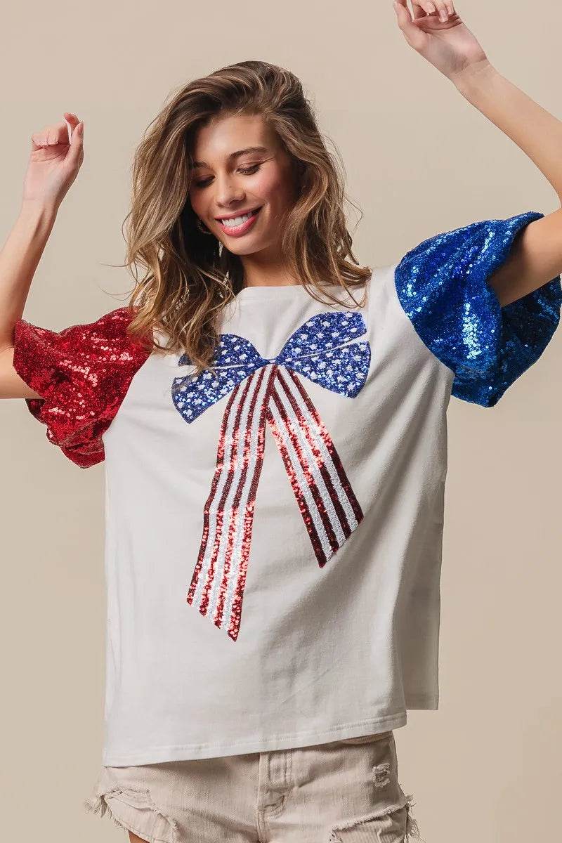 BiBi Sequin American Flag Bow Top - Shop Style & More | Fresh Looks, Everyday Deals & Free Shipping