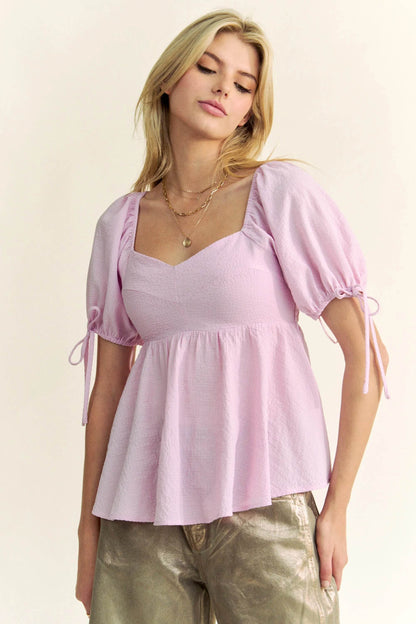 Davi & Dani Solid Elastic Peplum Puffed Sleeves Blouse - Shop Style & More | Fresh Looks, Everyday Deals & Free Shipping