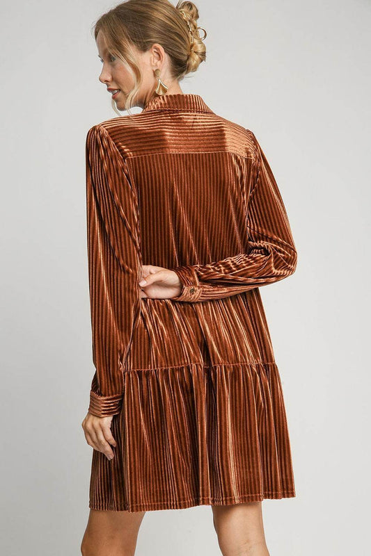 Umgee Texture Tiered Collared Long Sleeve Dress - Shop Style & More | Fresh Looks, Everyday Deals & Free Shipping