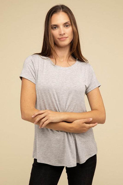 Flowy Round Hem Rayon Short Sleeve Top - Shop Style & More | Fresh Looks, Everyday Deals & Free Shipping