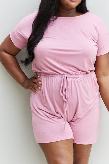 Zenana Chilled Out Full Size Short Sleeve Romper in Light Carnation Pink - Shop Style & More | Fresh Looks, Everyday Deals & Free Shipping