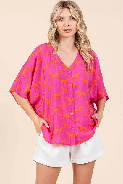 Mittoshop Zebra Print V-Neck Button Down Dolman Sleeve Top - Shop Style & More | Fresh Looks, Everyday Deals & Free Shipping