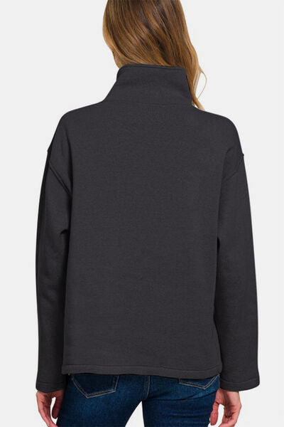 Zenana Turtleneck Half Snap Fleece Sweatshirt Hoodies & Sweaters