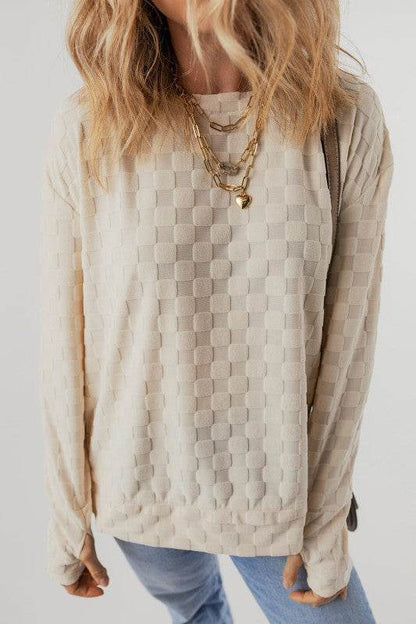 Tiffany Textured Thumbhole Sleeve Top - Shop Style & More | Fresh Looks, Everyday Deals & Free Shipping