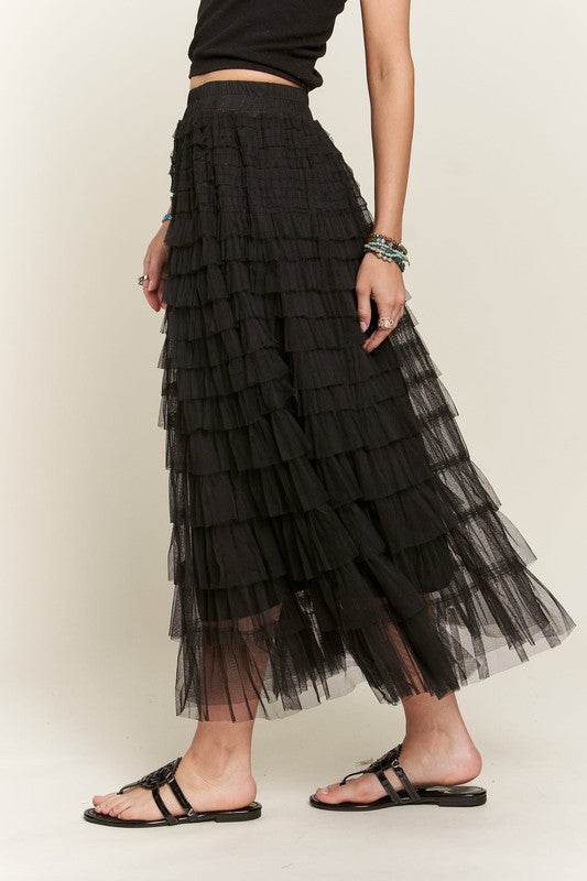 ADORA Elastic Waist Layered Mesh Midi Skirt - Shop Style & More | Fresh Looks, Everyday Deals & Free Shipping