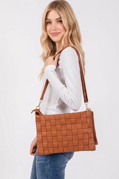 Fame Faux Leather Basket Weave Crossbody Bag Bags