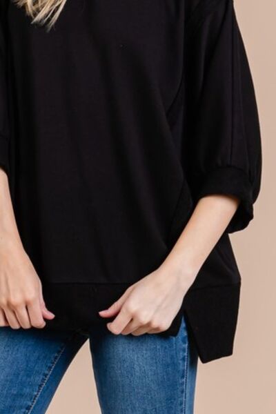 Ces Femme Side Slit Drop Shoulder Puff Sleeve Sweatshirt Hoodies & Sweaters