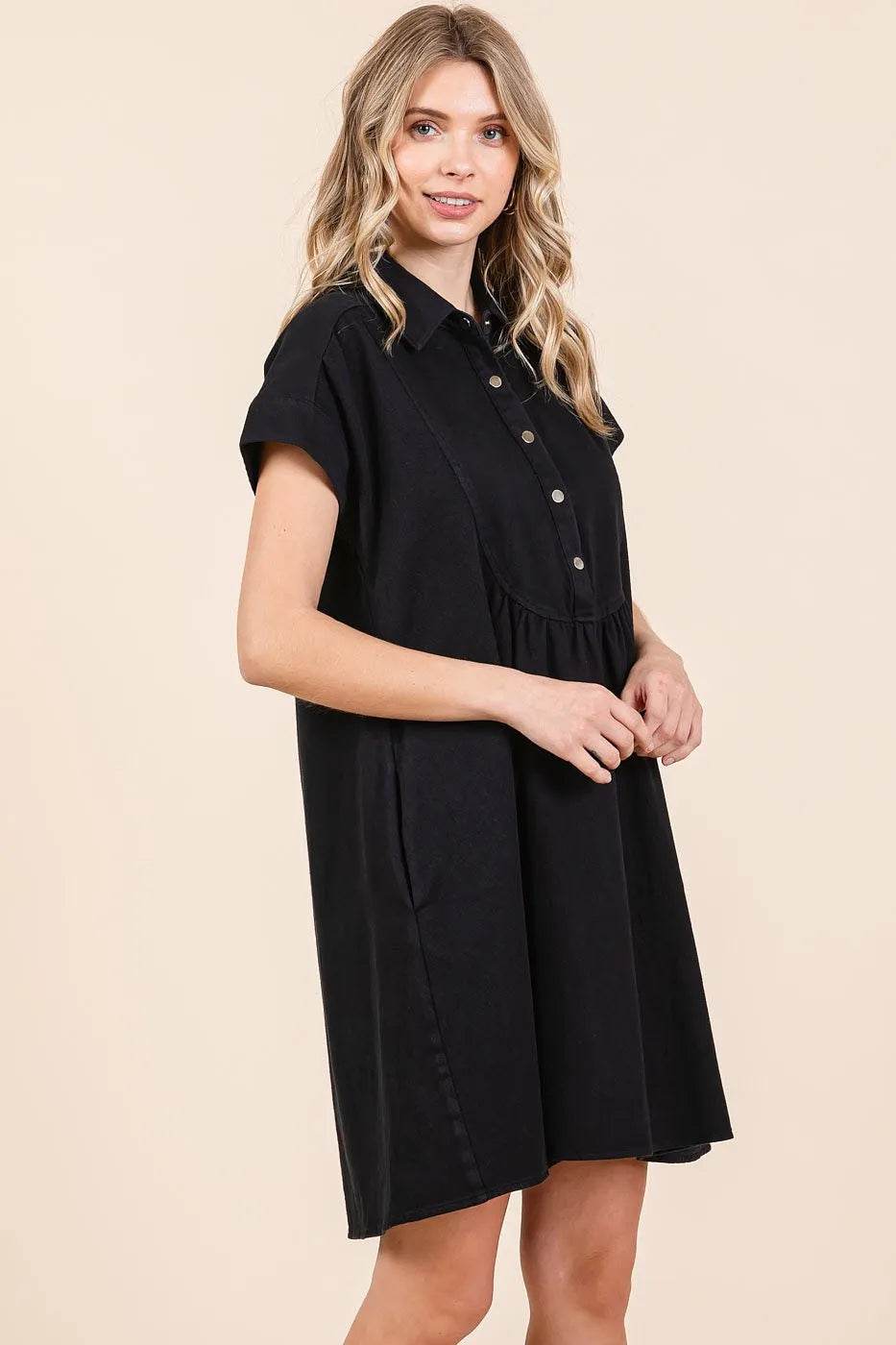 Mittoshop Twill Short Sleeve Collared Mini Dress - Shop Style & More | Fresh Looks, Everyday Deals & Free Shipping