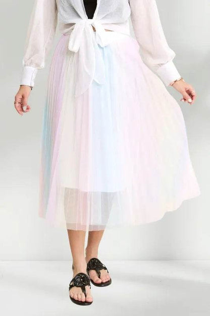 ADORA Unicorn Pleated Mesh Flare Midi Skirt - Shop Style & More | Fresh Looks, Everyday Deals & Free Shipping