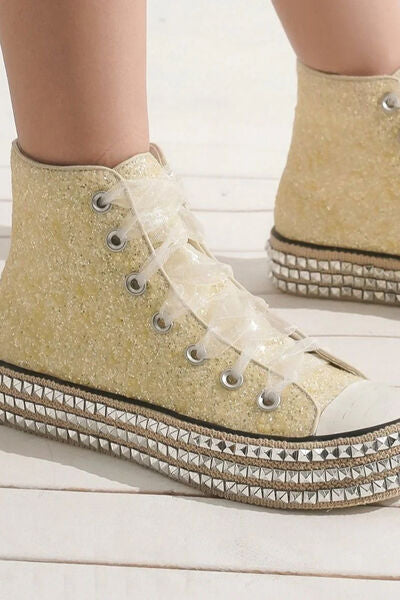 Beast Fashion Glitter Lace-Up Studded Platform Sneakers Sneakers