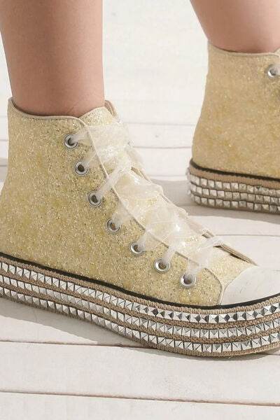 Beast Fashion Glitter Lace-Up Studded Platform Sneakers - Shop Style & More | Fresh Looks, Everyday Deals & Free Shipping