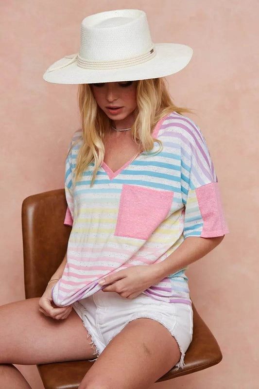 BiBi Rainbow Stripe Printed Triblend Knit Top - Shop Style & More | Fresh Looks, Everyday Deals & Free Shipping