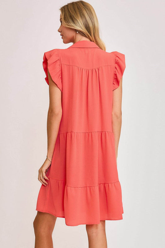 Umgee Full Size Johnny Collar Ruffle Cap Sleeve Tiered Dress Plus Size - Shop Style & More | Fresh Looks, Everyday Deals & Free Shipping