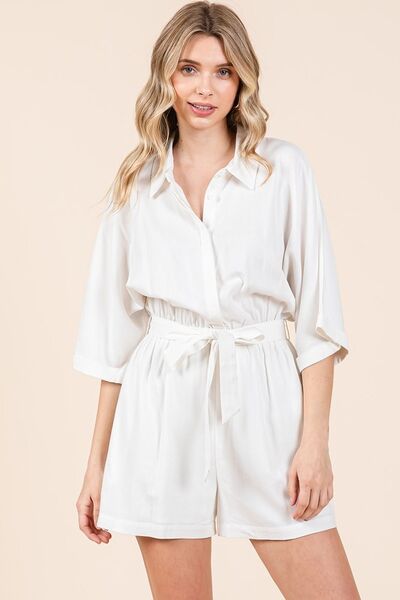 Mittoshop Tie Waist Half Sleeve Romper Jumpsuits